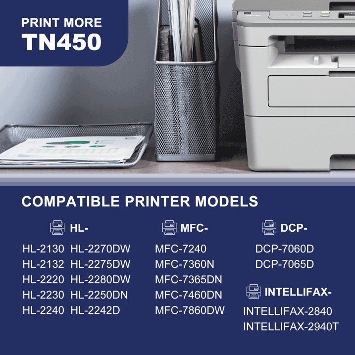 TN450 Toner Cartridges Compatible for Brother TN-450 TN 450 Toner Cartridge TN420 TN 420 for HL-2240 MFC-7460DN DCP-7065D Printer (1-Pack, Black)