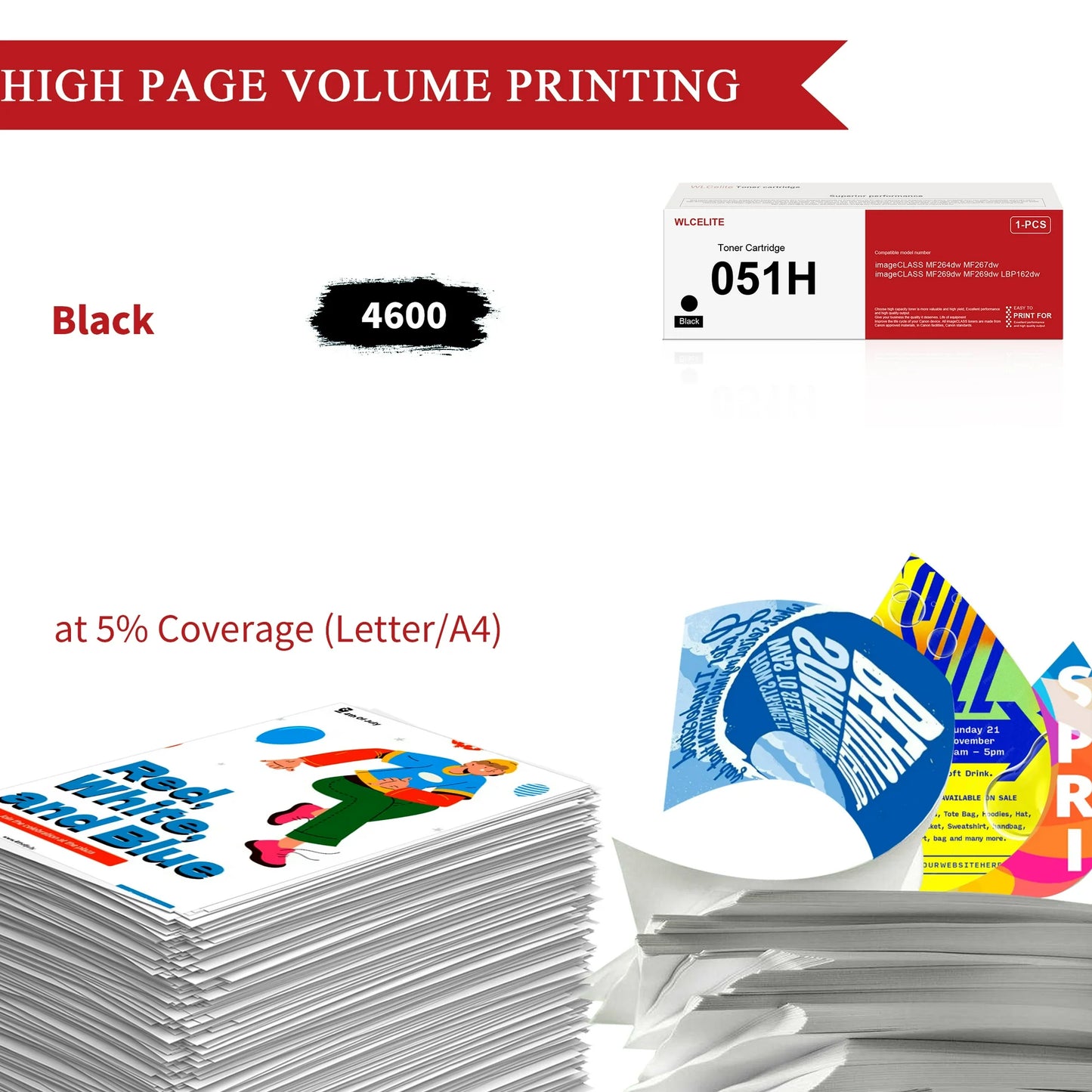 051H Toner Cartridge Replacement for Canon 051H 051 Black Toner Cartridges Printer