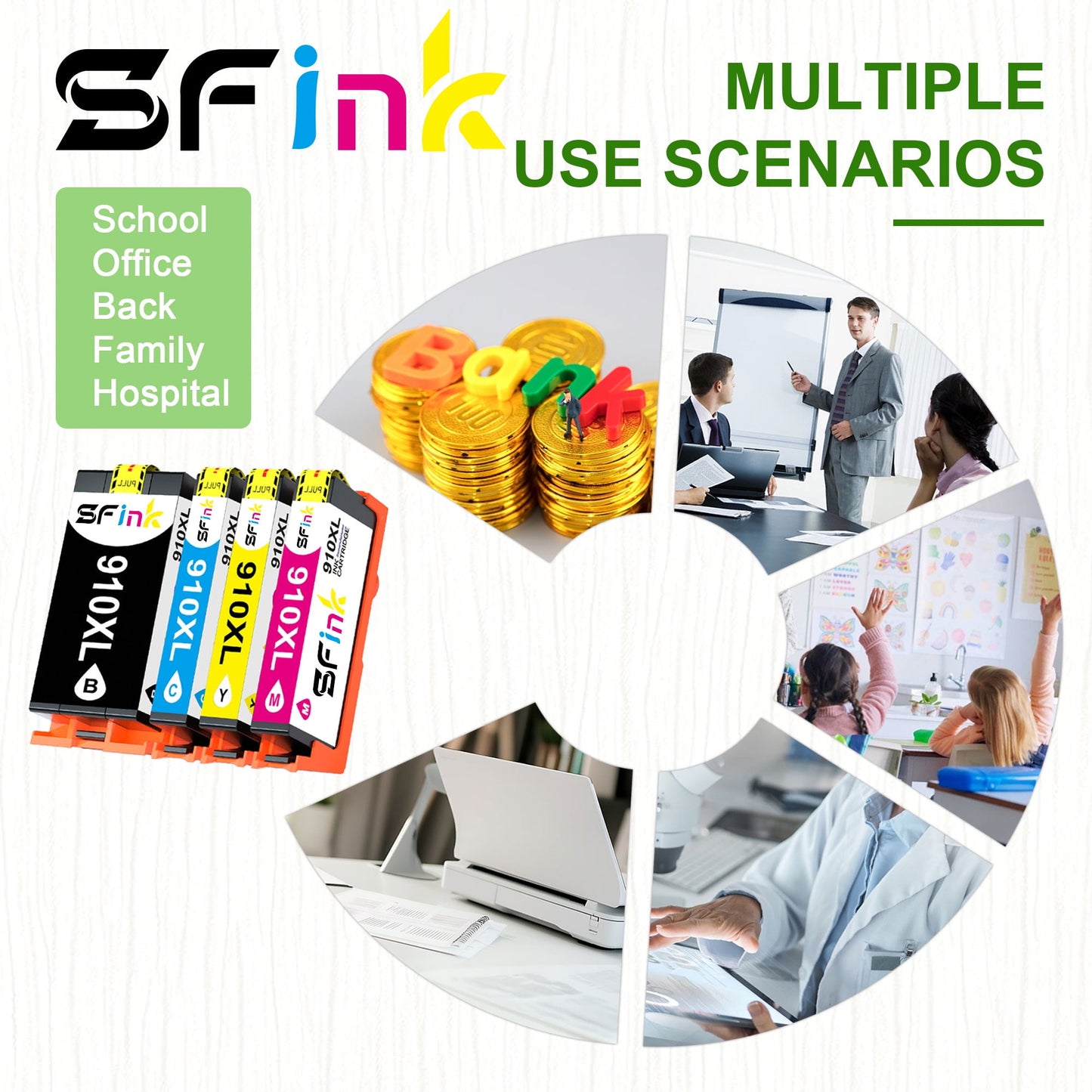 910 XL 910XL Ink Cartridges Combo Pack Compatible for HP 910 Ink Cartridges Work for OfficeJet 8022e OfficeJet Pro 8020 8025e Printers (4-Pack)